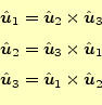 \begin{equation*}\begin{aligned}\hat{\boldsymbol{u}}_1=\hat{\boldsymbol{u}}_2\ti...
...=\hat{\boldsymbol{u}}_1\times\hat{\boldsymbol{u}}_2 \end{aligned}\end{equation*}