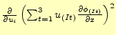 $ \frac{\partial}{\partial u_i}
\left(\sum^3_{t=1}u_{(It)}\frac{\partial \phi_{(It)}}{\partial x}\right)^2$