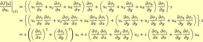 \begin{displaymath}\begin{split} \left. \frac{\partial J[u]}{\partial u_i} \rig...
... y} \frac{\partial \phi_i}{\partial y} \right) u_k \end{split}\end{displaymath}